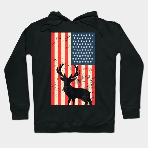 American Patriot Distressed USA Flag Deer Hunting Gift Hoodie by prunioneman
